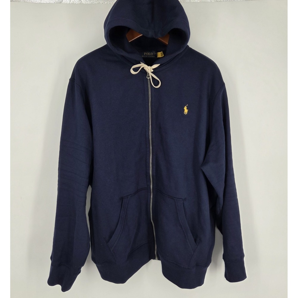 Polo Ralph Lauren Full Zip Fleece Hoodie Men's 2XL Navy Blue Sweater NWOT